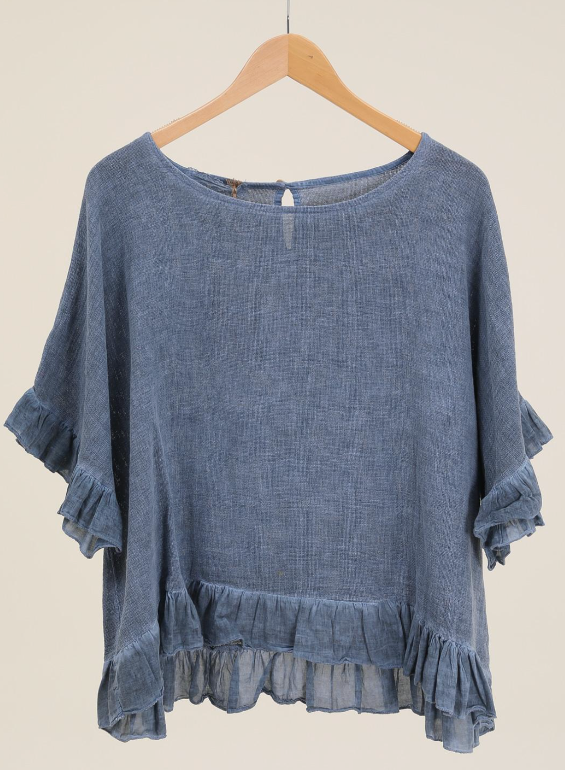 Italian Linen Ruffle Detail Short Sleeve top / 8 colors