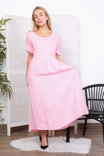 Italian Oatmeal Linen Easy Midi Dress / 3 colors