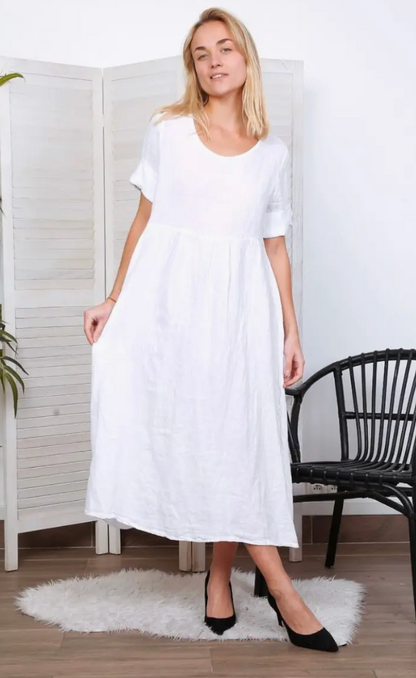 Italian Oatmeal Linen Easy Midi Dress / 3 colors