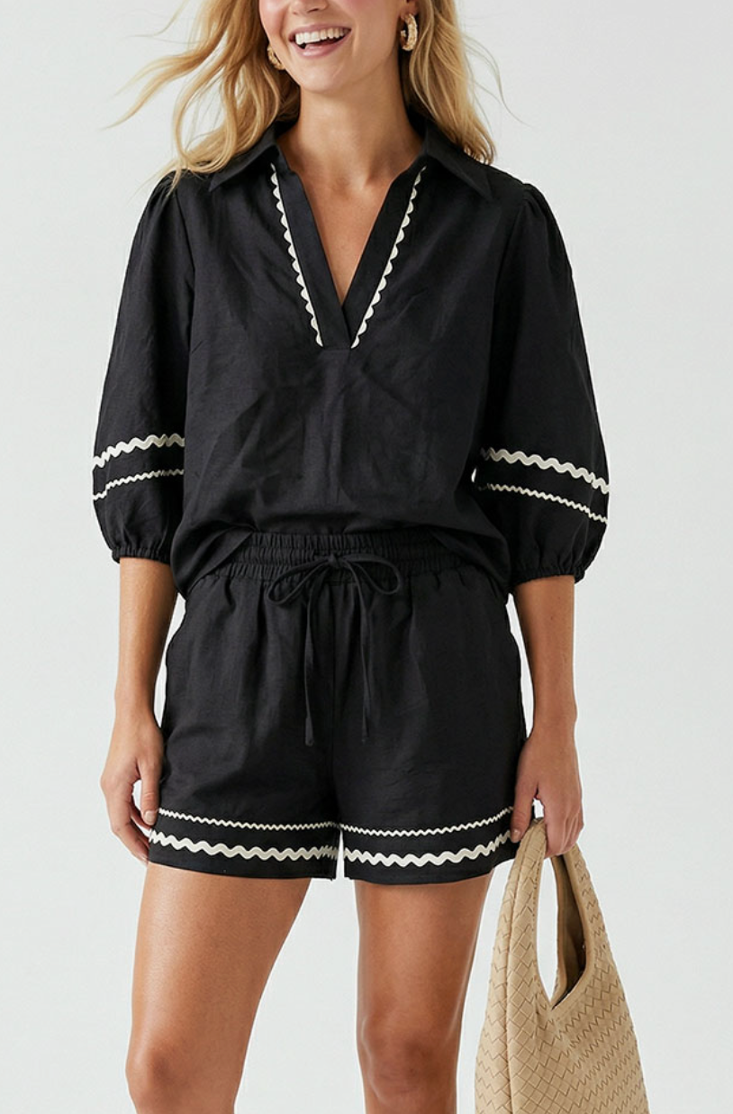 Contrast Trim Linen Blend Shorts / 4 colors