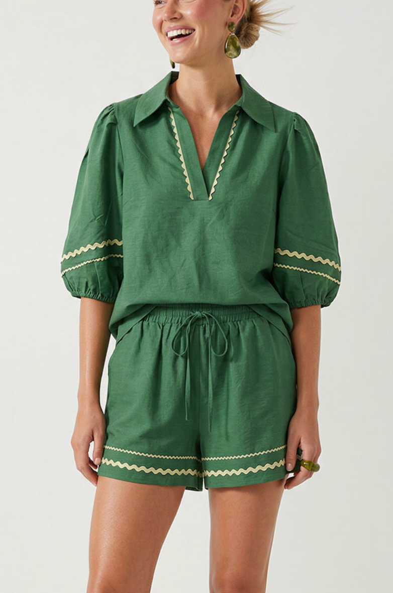 Contrast Trim Linen Blend Shorts / 4 colors