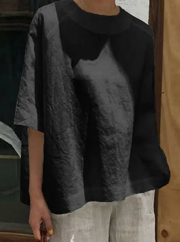 Linen Blend Oversized Round Neck Top / 2 colors