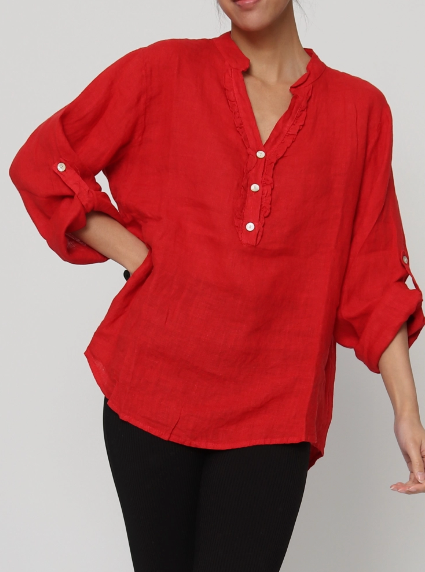 Italian Linen Henley Blouse