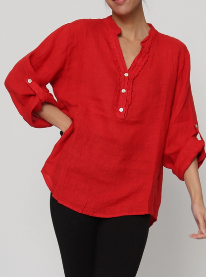 Italian Linen Henley Blouse