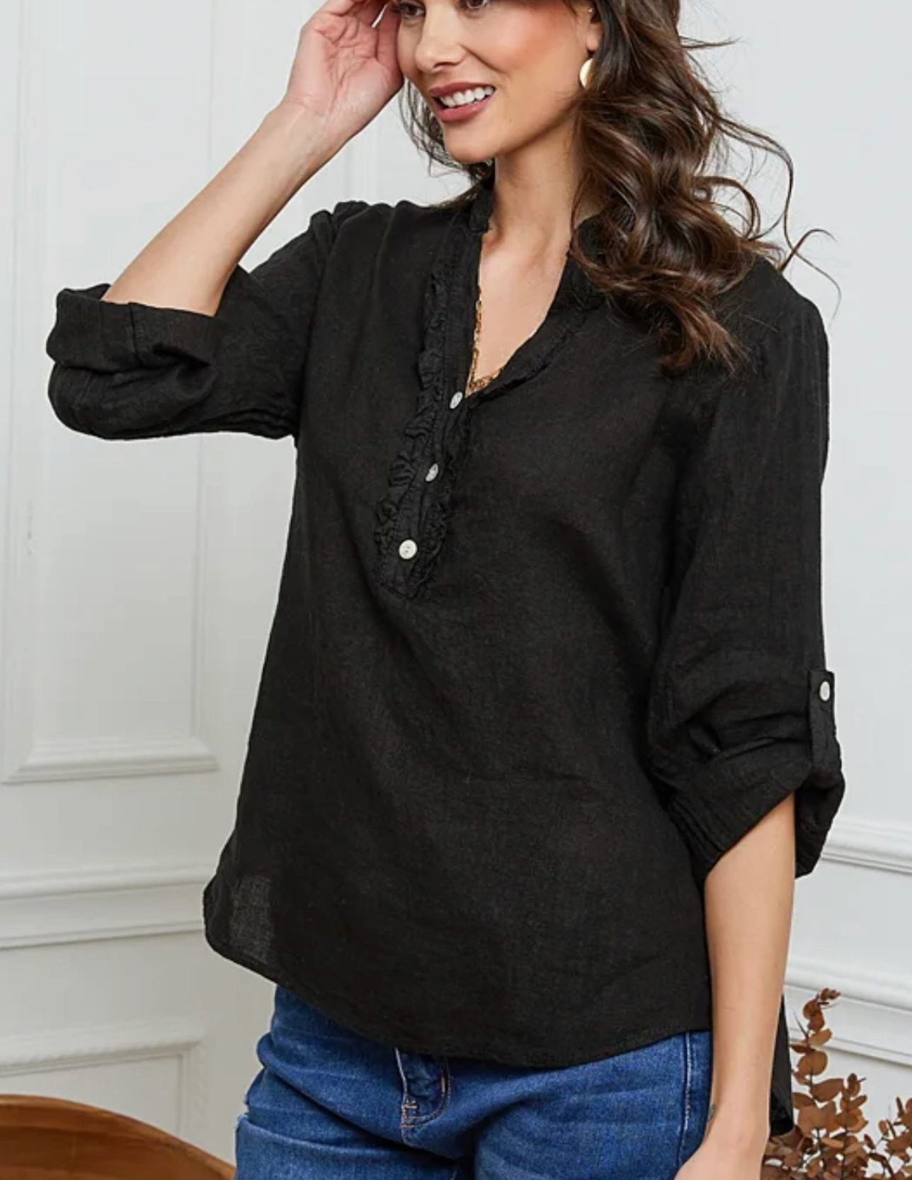 Italian Linen Henley Blouse
