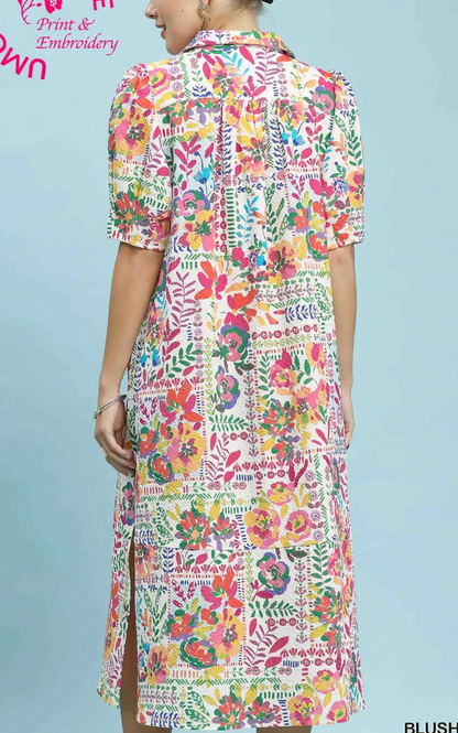 Collared printed Midi Dress