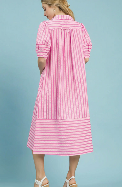 Striped Puff Sleeve Midi Dress