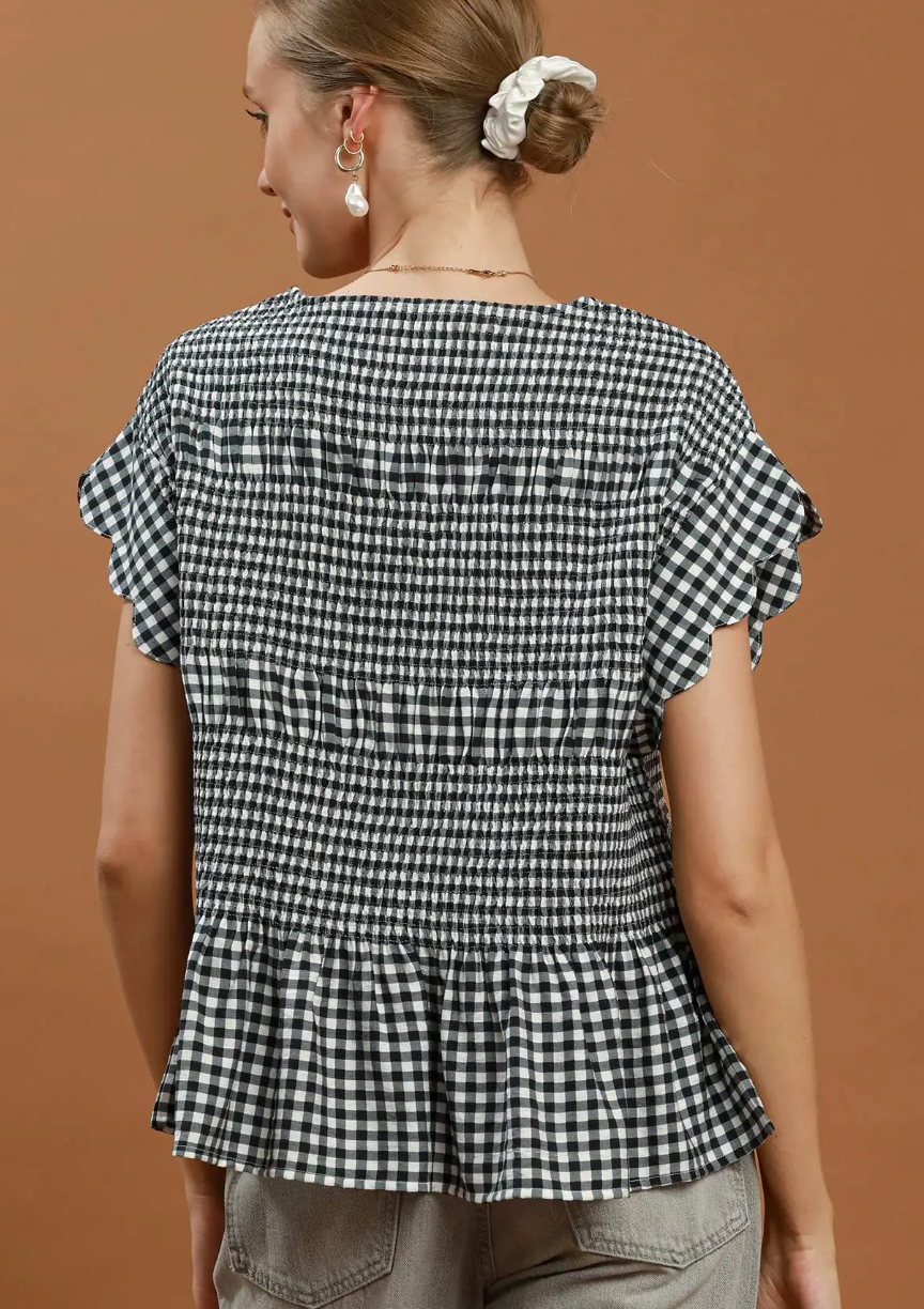 Gingham Smocked Ruffle Hem Top / 2 colors