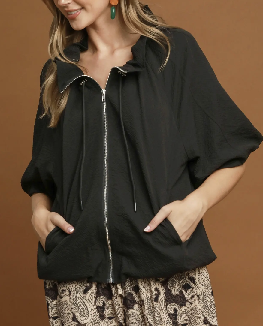 Zip-Front Bomber Jacket / 2 colors