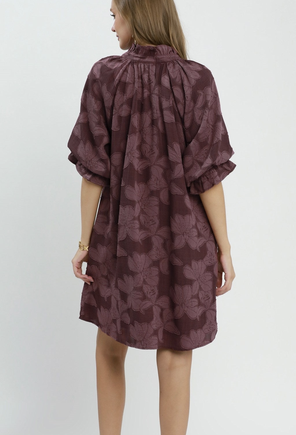 Floral Textured Jacquard V-Neck Dress / 2 colors