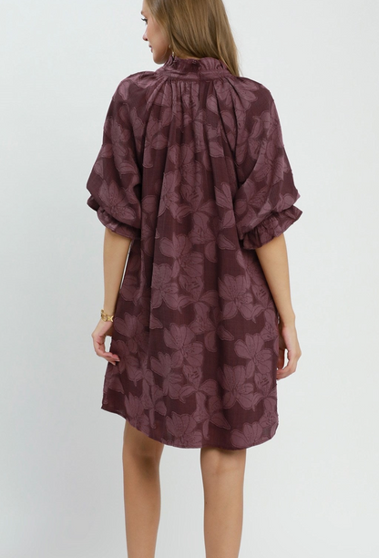 Floral Textured Jacquard V-Neck Dress / 2 colors