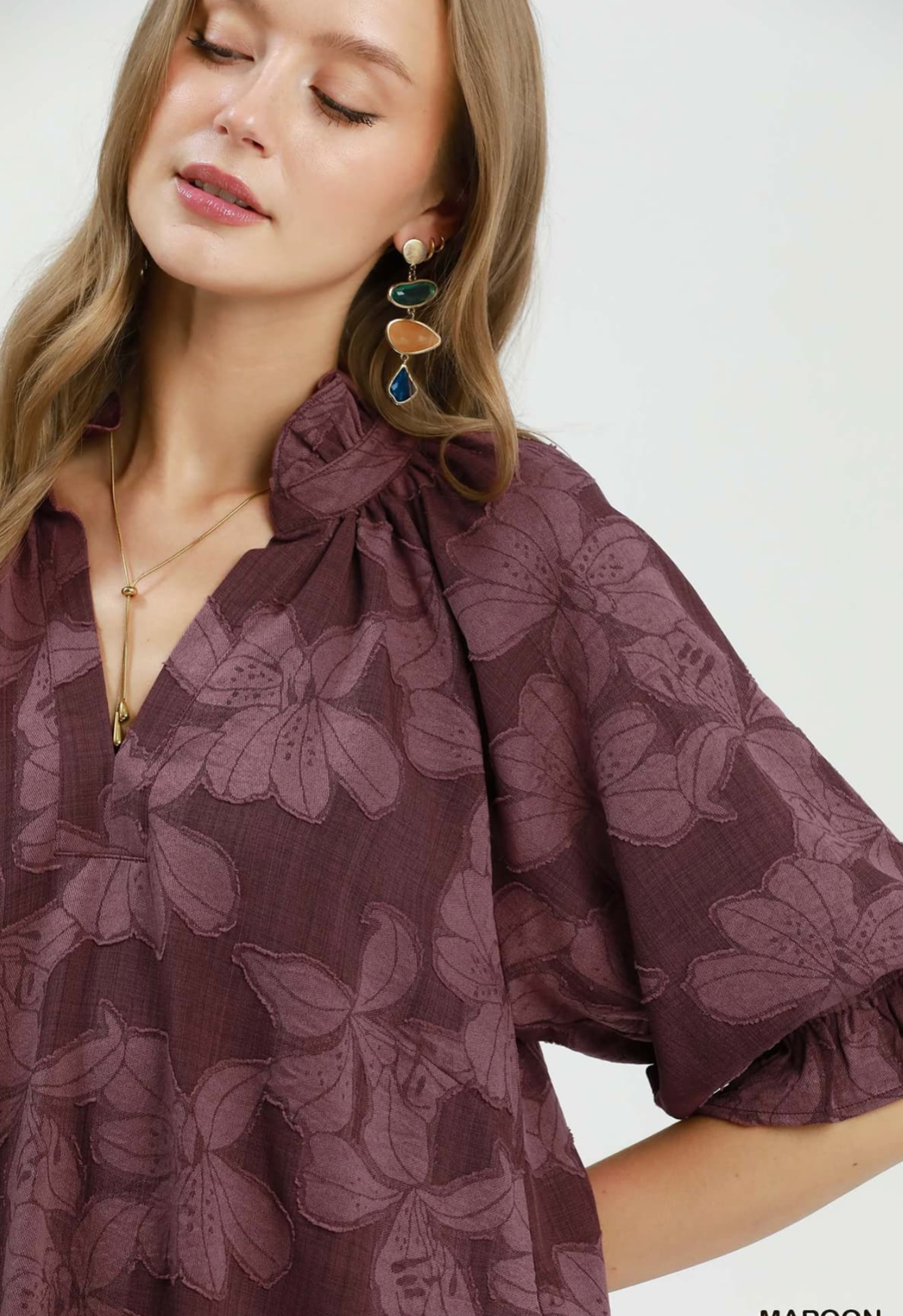 Floral Textured Jacquard V-Neck Dress / 2 colors