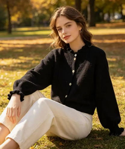 Ruffle Collar Alpaca Cardigan