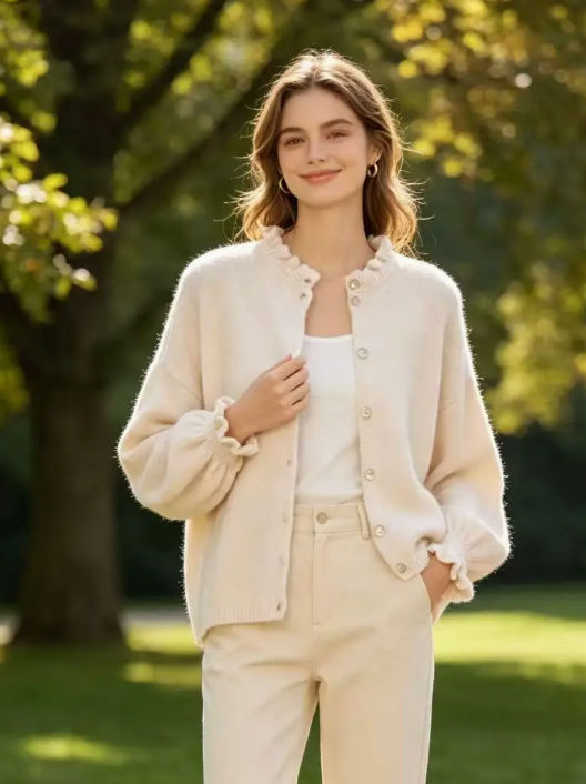 Ruffle Collar Alpaca Cardigan