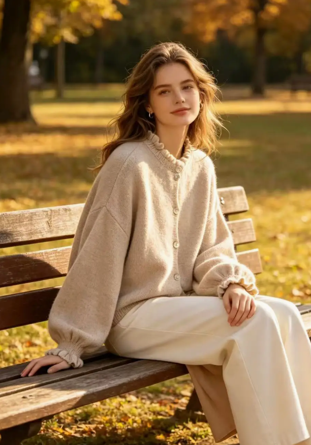 Ruffle Collar Alpaca Cardigan