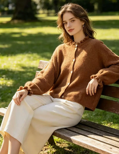 Ruffle Collar Alpaca Cardigan