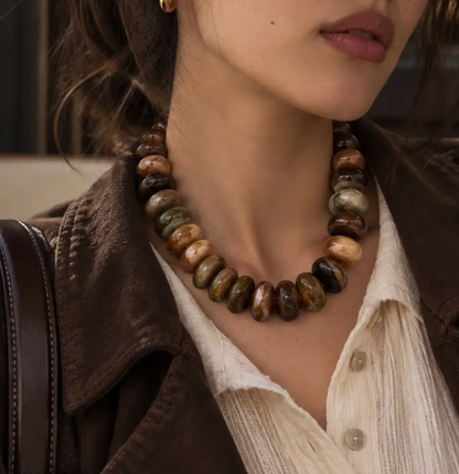 Fall Resin Flat Bead Statement Necklace / 2 colors