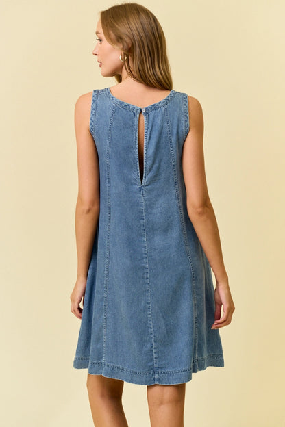 Scoop Neck Flare Denim Mini Dress