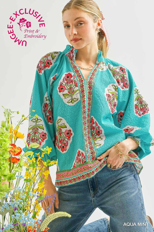 Boho Floral Print Top