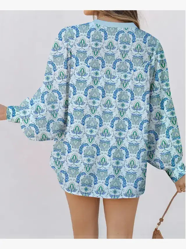 Paisley Print Puff Sleeve Loose Blouse