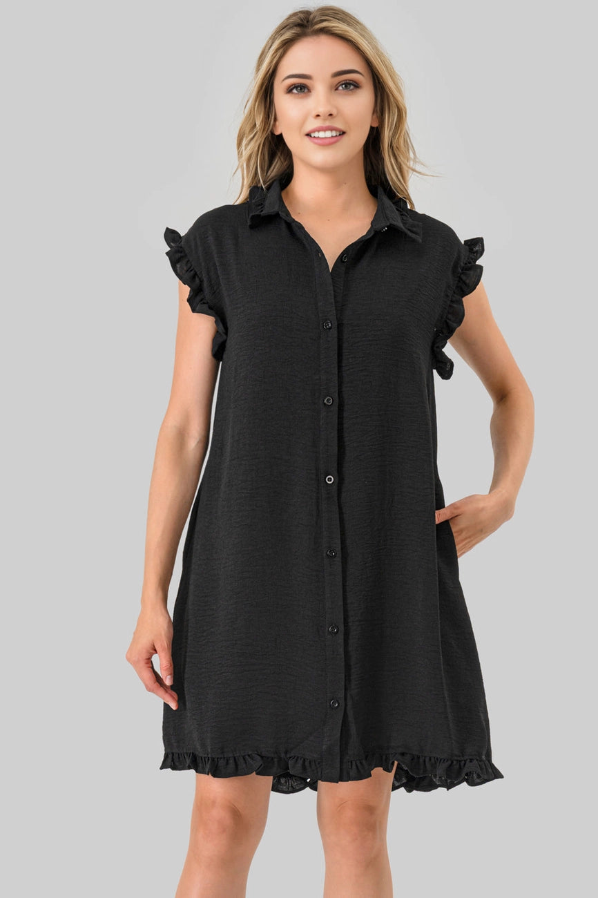 Game Day Ruffle Button Down Dress/5 colors