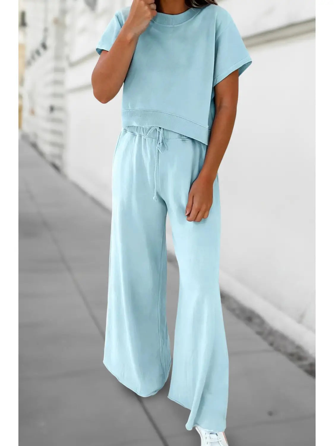 Soft Color Tee & Wide Leg Pant Set/2 pieces