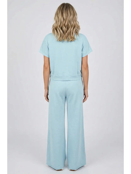 Soft Color Tee & Wide Leg Pant Set/2 pieces