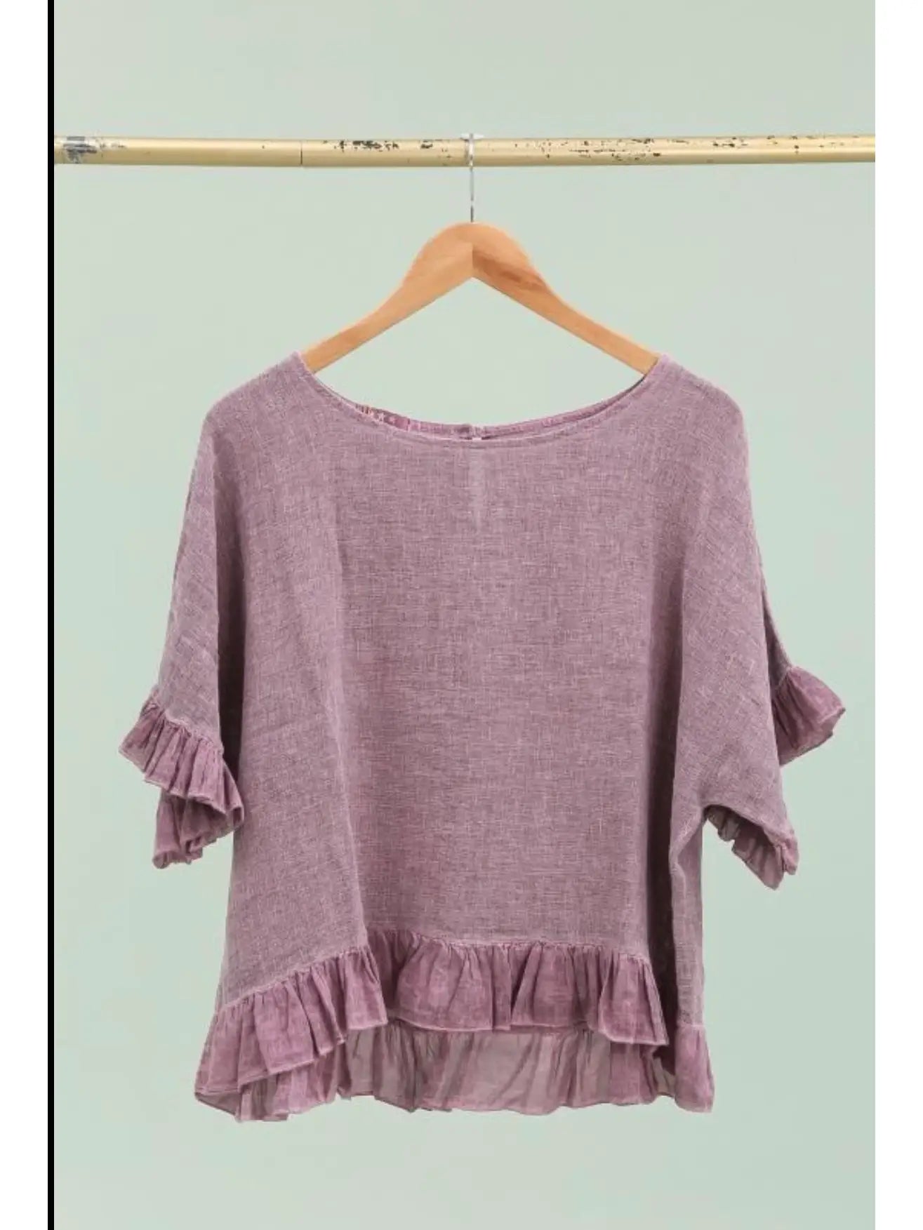 Italian Linen Ruffle Detail Short Sleeve top