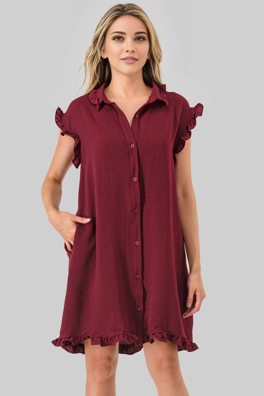 Game Day Ruffle Button Down Dress/5 colors
