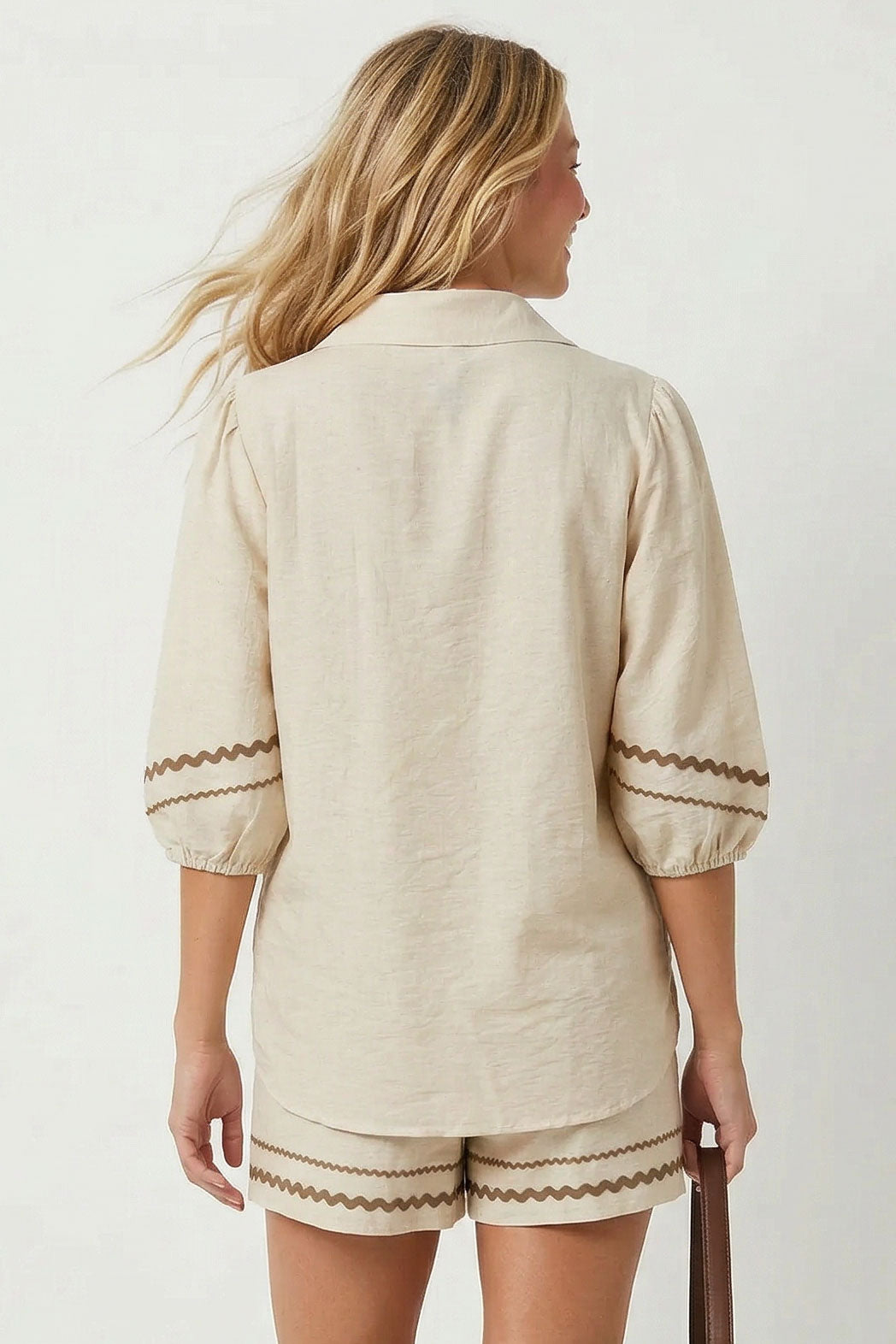 Contrast Trim Linen Blend Top / 4 colors