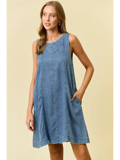 Scoop Neck Flare Denim Mini Dress