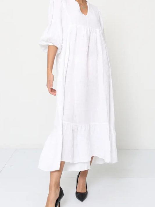 Italian White Linen Midi Dress