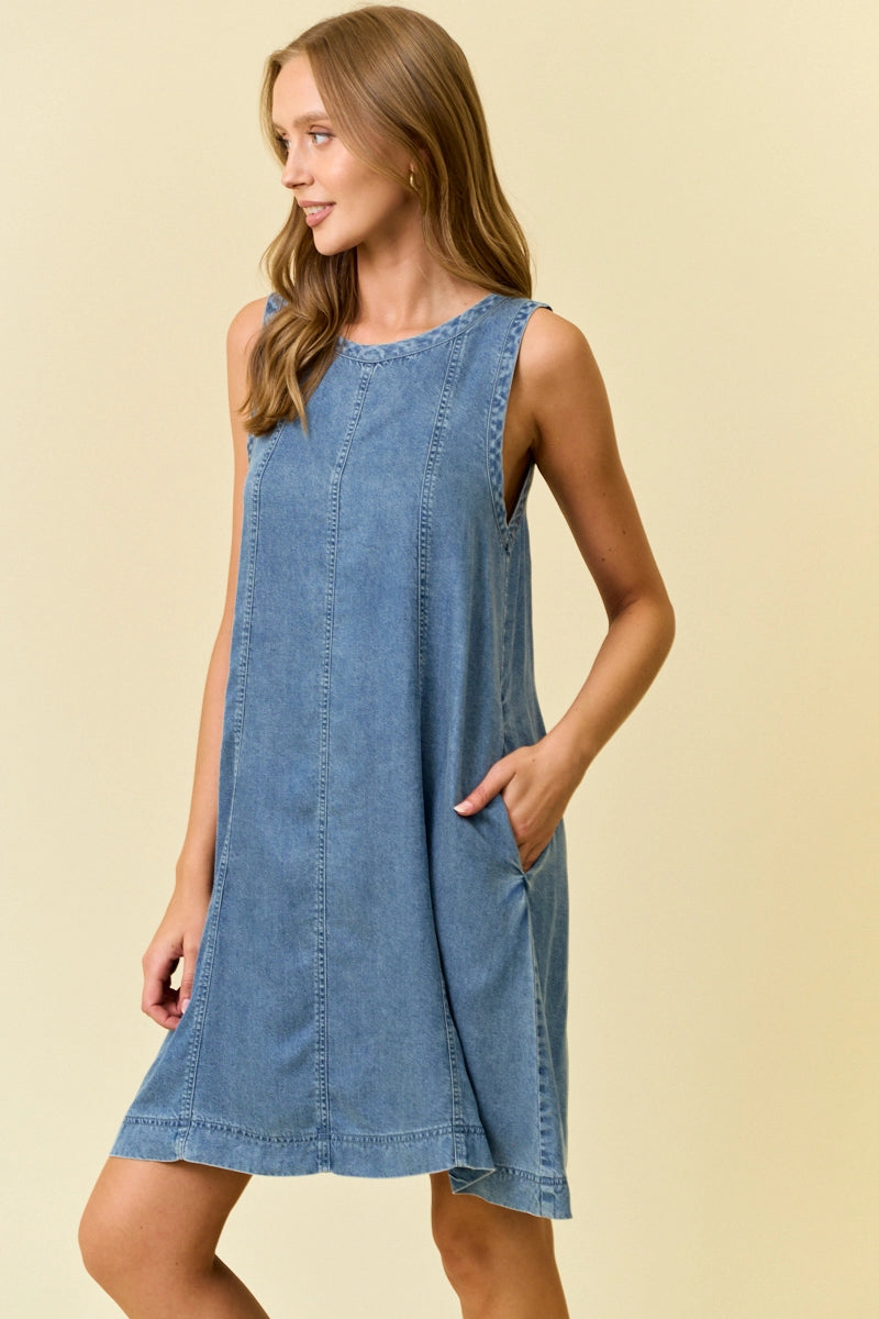 Scoop Neck Flare Denim Mini Dress