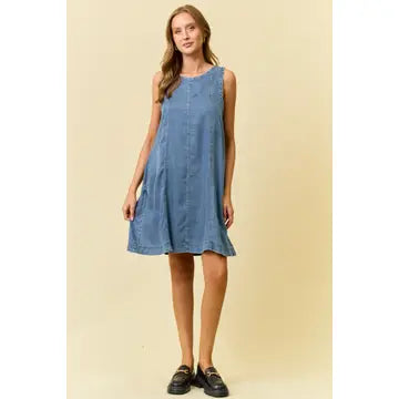 Scoop Neck Flare Denim Mini Dress
