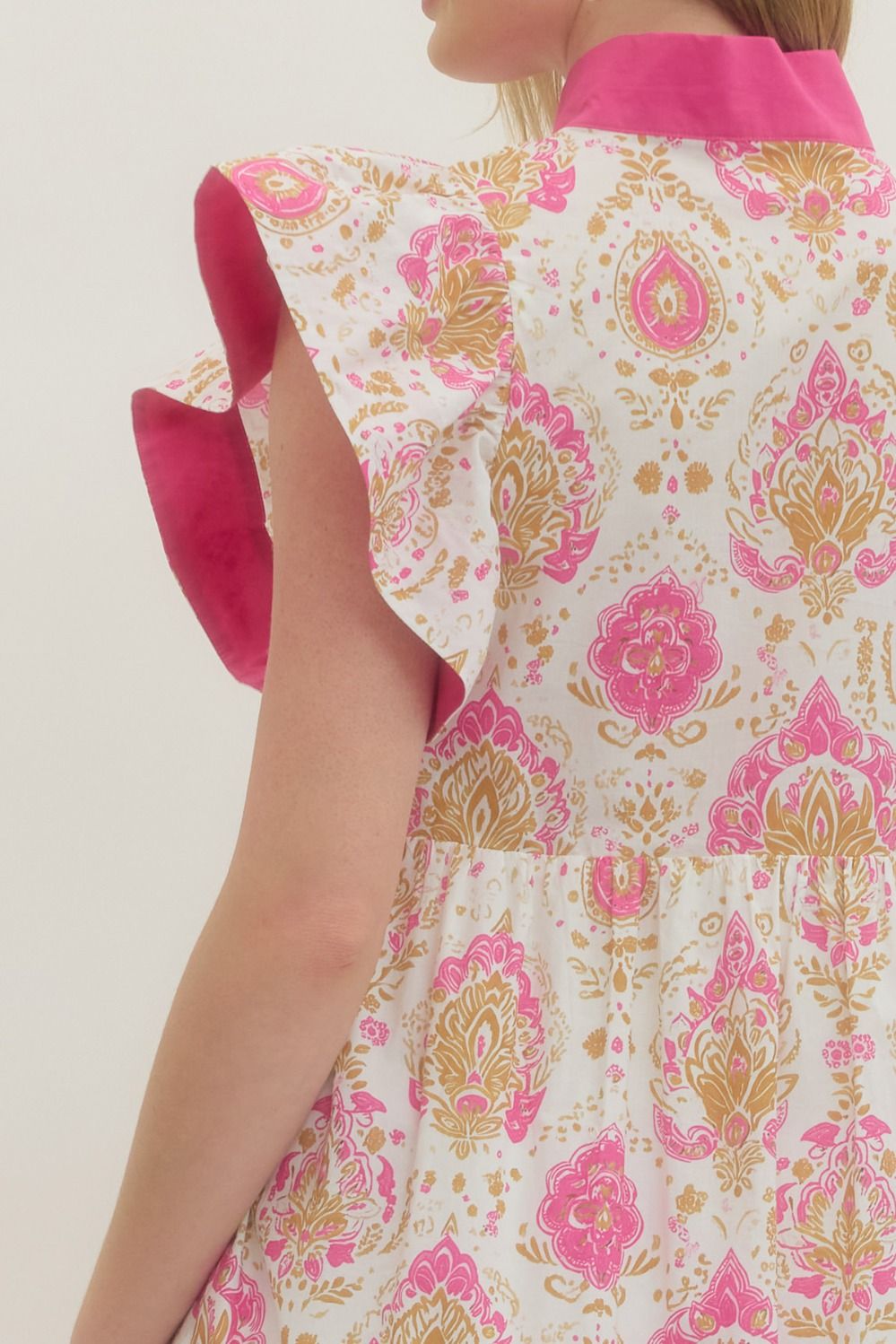 Pink Botanical print midi dress