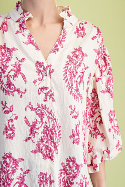 Paisley FUCHSIA Button Front Blouse