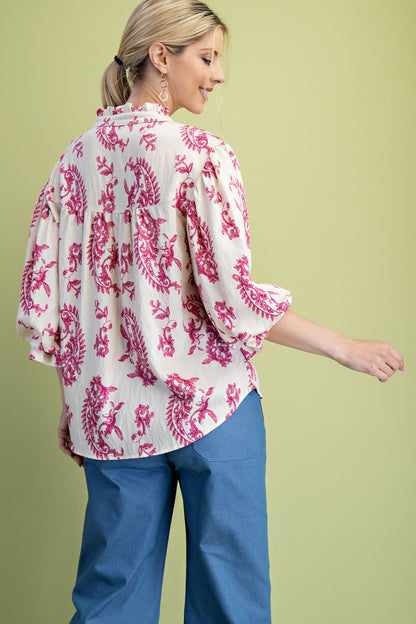 Paisley FUCHSIA Button Front Blouse