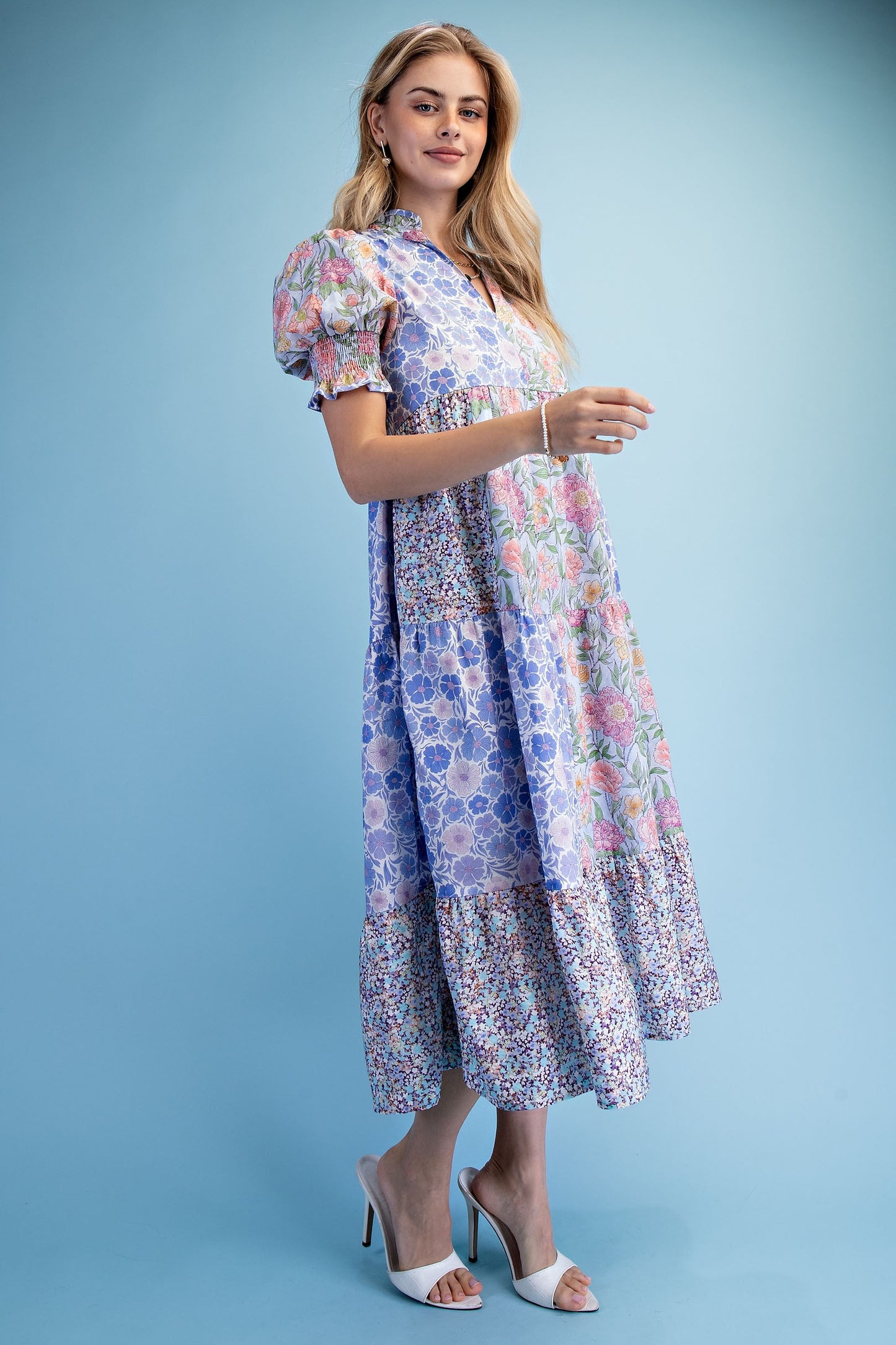 Periwinkle Mixed tiered midi dress