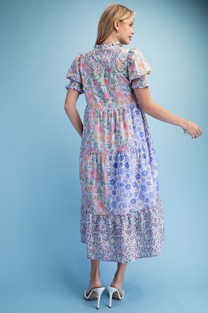 Periwinkle Mixed tiered midi dress