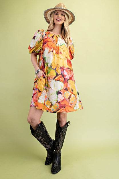 Tropical print a line dress