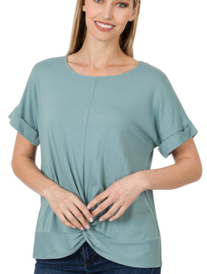 Crepe Knot-Front Top / 3 colors