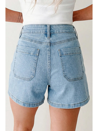 High Rise Patch Pocket Denim Shorts