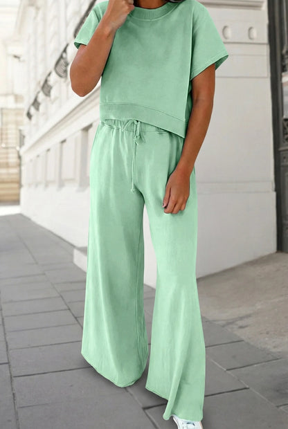 Soft Color Tee & Wide Leg Pant Set/2 pieces-NEW Color