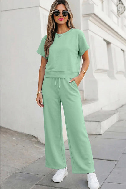 Soft Color Tee & Wide Leg Pant Set/2 pieces-NEW Color