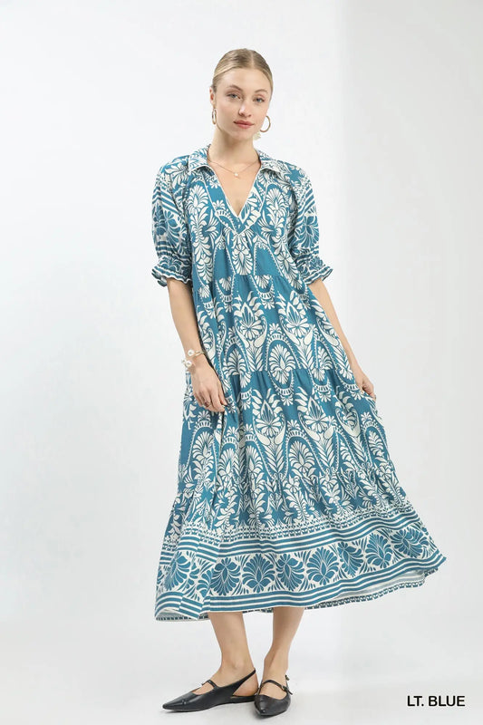 Two tone Border Print Midi Dress