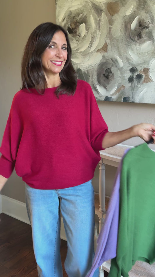 Cashmere-Blend Dolman Sleeve Sweater