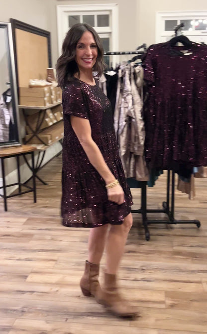 Sequin Tiered Swing Dress