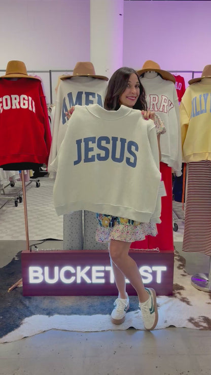 "Jesus" & "God is Good" Reversible Mockneck Sweatshirt