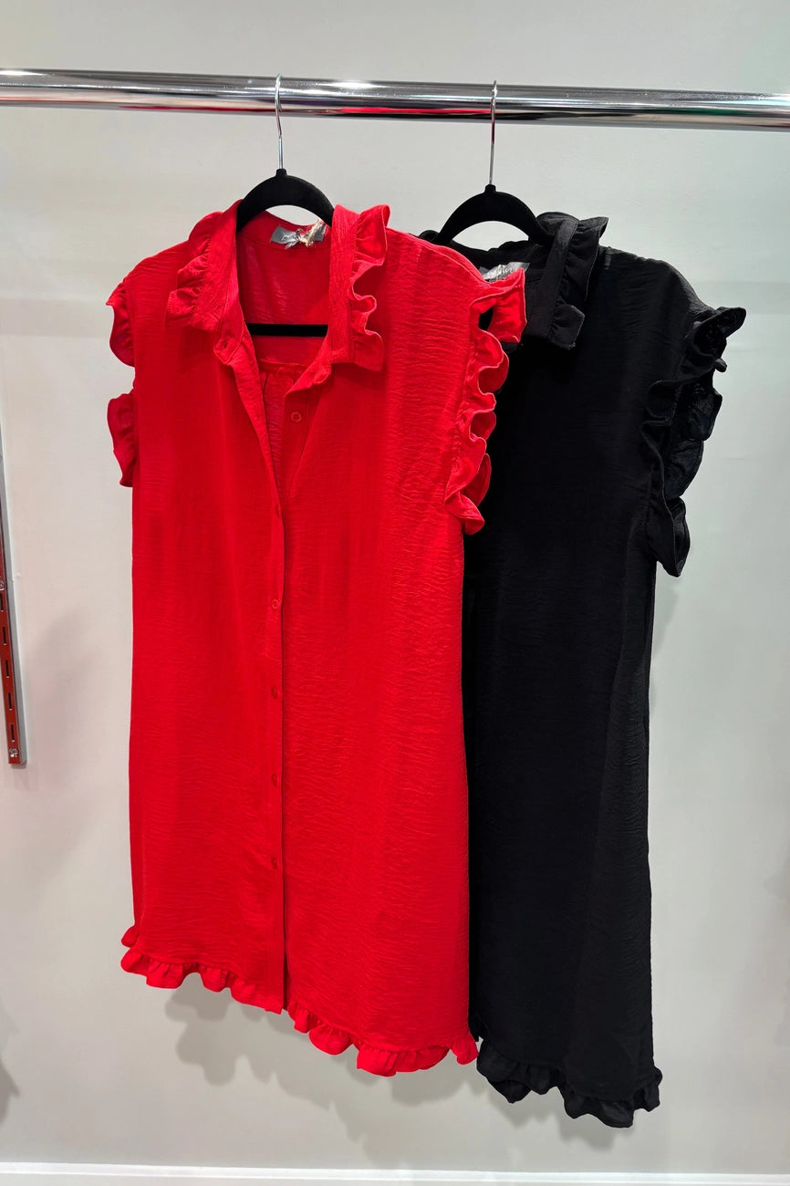 Game Day Ruffle Button Down Dress/5 colors