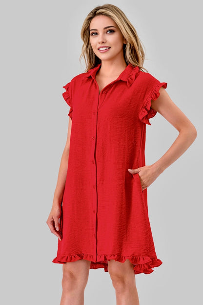 Game Day Ruffle Button Down Dress/5 colors